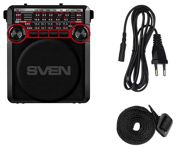 

Радиоприемник Sven SRP-355 SV-017132 красная, 3Вт, USB, SD/microSD, FM/AM/SW, фонарь, встроенный аккумулятор, SRP-355