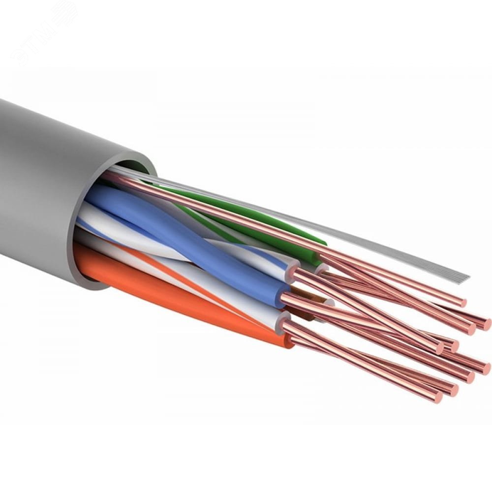 

Кабель витая пара U/UTP 5e кат. 4 пары Rexant 01-0043 24AWG(0.50 мм), медь, одножильный (solid), внутренний, PVC, серый, уп/305м, 01-0043