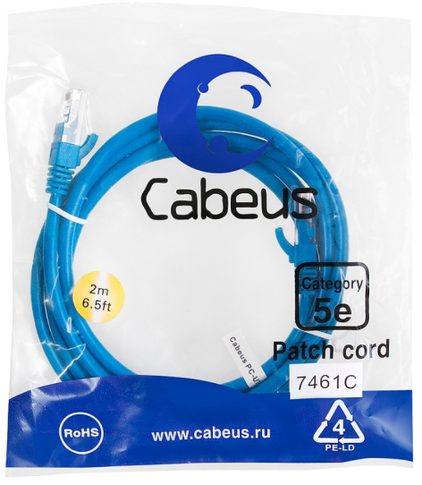 фото Кабель патч-корд U/UTP 5e кат. 2м Cabeus PC-UTP-RJ45-Cat.5e-2m-BL-LSZH в Перми