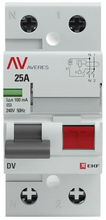 

УЗО EKF rccb-2-25-100-ac-av DV 2P 25А/100мА (AC) AVERES, rccb-2-25-100-ac-av