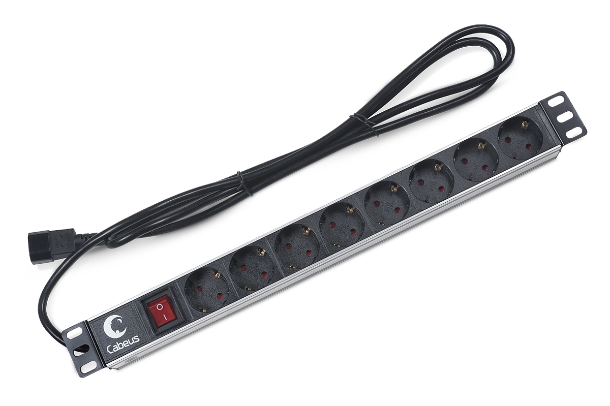 

Блок розеток 19, 8 розеток Cabeus PDU-8P-2IEC для 19" шкафов, горизонтальный, 10 A, выключатель, алюминиевый корпус, шнур 2 м, вилка IEC 320 C14, PDU-8P-2IEC