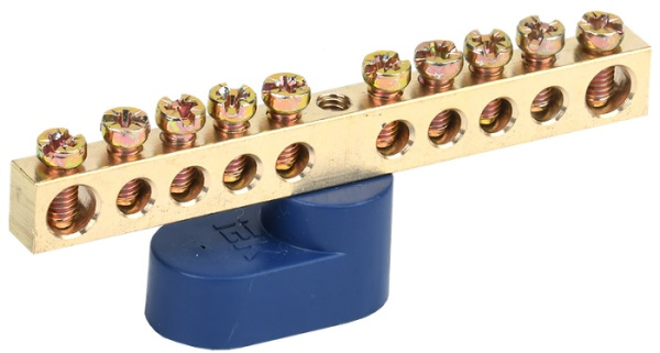 Изображение товара Шина нулевая IEK ШНИ-6х9-10-У1-С из латуни и пластика для электромонтажа