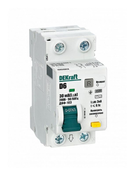Изображение товара Автомат дифференциальный DEKraft 16059DEK защита цепей 230 В 6 А