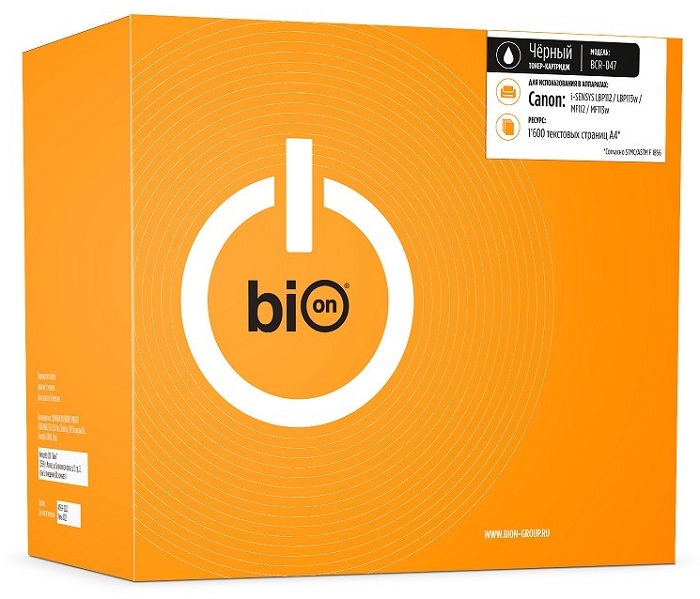 

Картридж BION BCR-047 047 для HP LaserJet Pro M102A/M102W;MFP M130a/M130nw/M130fw;Canon i-SENSYS LBP113w;LBP112;MF112/MF113w;imageCLASS LBP113w;LBP112, BCR-047