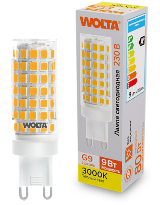 

Лампа светодиодная WOLTA WSTD-JCD-9W3KG9-C 9Вт 3000K G9, WSTD-JCD-9W3KG9-C