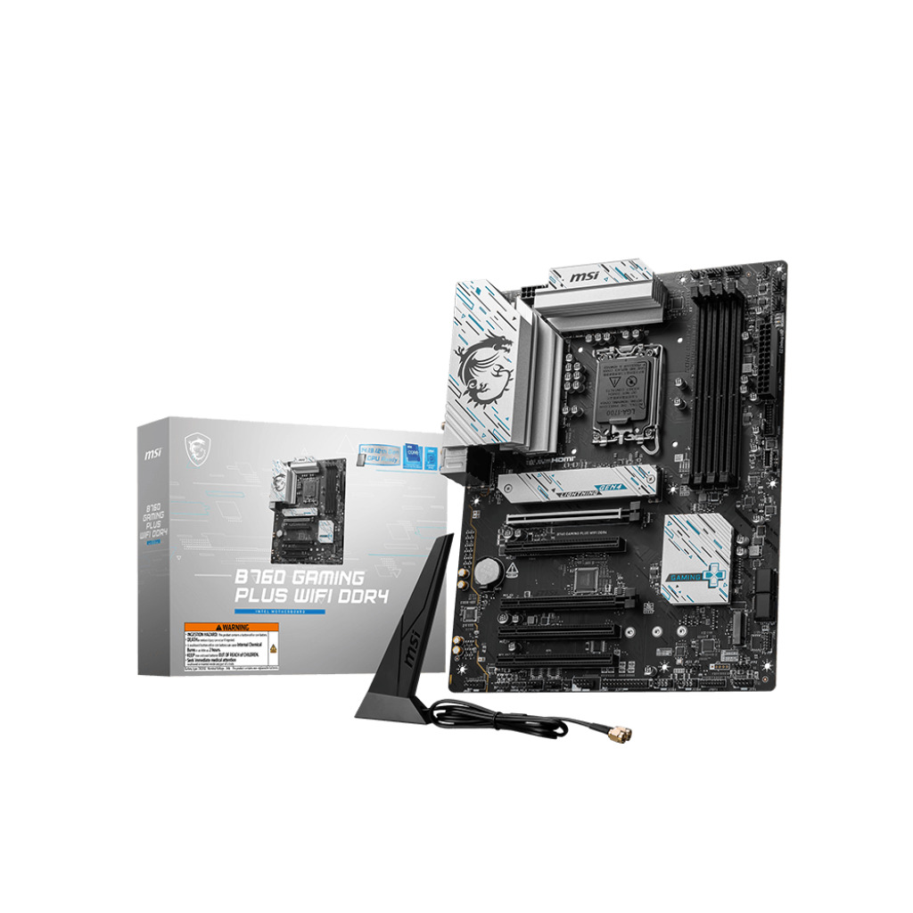

Материнская плата ATX MSI B760 GAMING PLUS WIFI DDR4 (LGA1700, B760, 4*DDR4 (3200), 4*SATA 6G RAID, 2*M.2, 5*PCIE, 2.5Glan, WiFi, BT, HDMI, DP, USB Ty, B760 GAMING PLUS WIFI DDR4