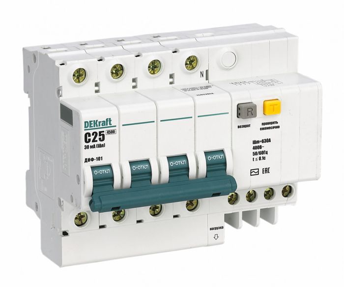 

Автоматический выключатель Schneider Electric 15183DEK 3P+N 10А 30мА AC (С) со встроенной защитой от сверхтоков, 15183DEK