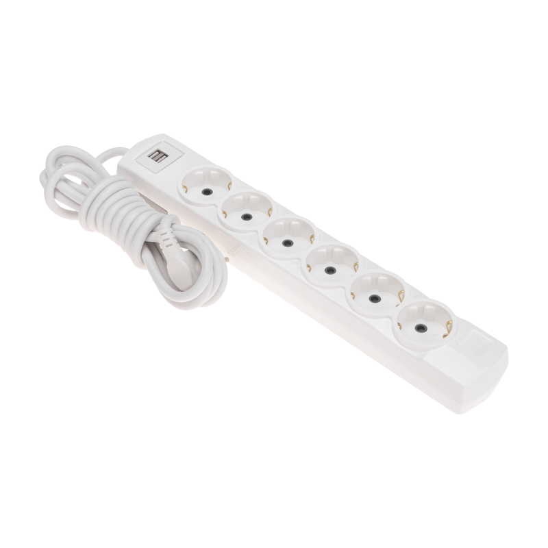 

Удлинитель Rexant 13-4122 PREMIUM 6 гнезд, 3м, 3х1,5мм2, с/з, 2 USB, белый, 13-4122