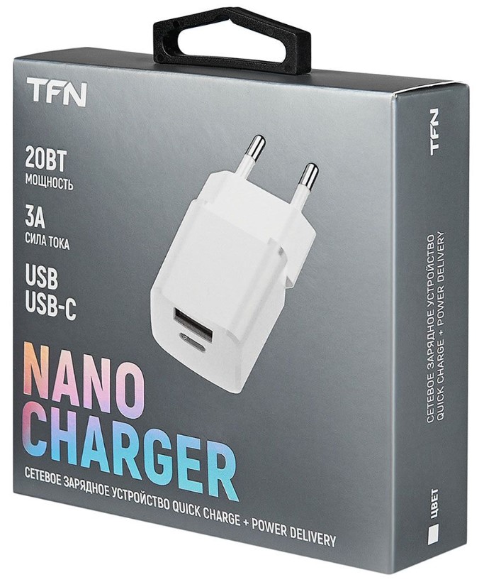 

Зарядное устройство сетевое TFN TFN-WCRPD11 USB Type-C/USB Type-А, PD, 20W, white, TFN-WCRPD11