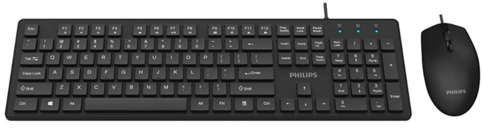 

Клавиатура и мышь Philips SPT6264 USB 2.0 104 клав/3 кнопки, 800-2400dpi, русская заводская раскладка, чёрный, SPT6264