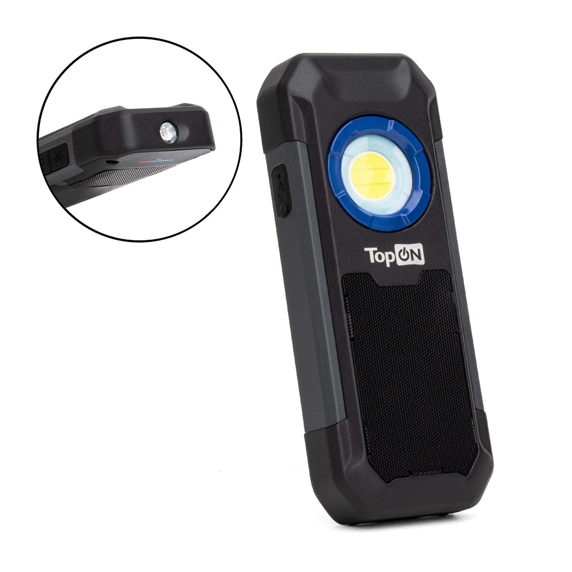 

Фонарь аккумуляторный TopOn TOP-MX055BT LED, 5Вт, 550лм, 3.7B, 3Ач, 11.1Втч, Bluetooth колонка, дополнительный фонарь, магнитное крепление, крючок, TOP-MX055BT
