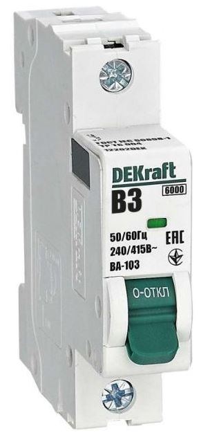 

Автоматический выключатель DEKraft 12202DEK 1Р 3А х-ка B ВА-103 6кА, 12202DEK