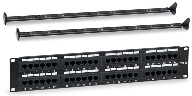 

Патч-панель WRLine WR-PL-48-C5E-D 19" (2U), 48 портов RJ-45, категория 5e, Dual IDC, с задним кабельным организатором, цвет черный, WR-PL-48-C5E-D