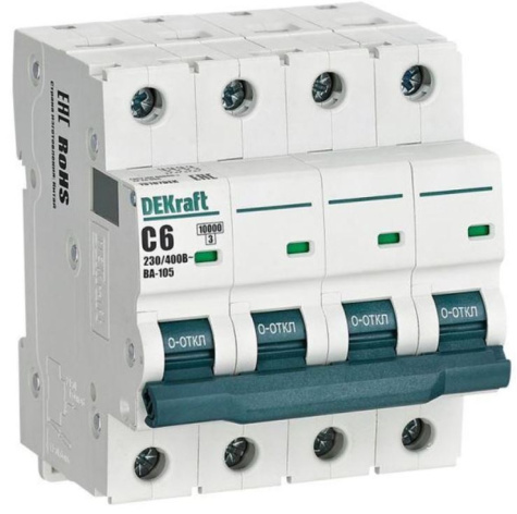 Изображение товара Автоматический выключатель DEKraft 13187DEK 4P 6A C