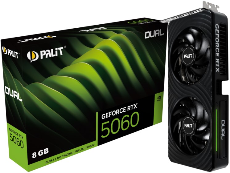 

Видеокарта PCI-E Palit GeForce RTX 5060 DUAL (NE75060019P1-GB2063D) 8GB GDDR7 128bit 2280/28000MHz HDMI 3*DP, GeForce RTX 5060 DUAL (NE75060019P1-GB2063D)