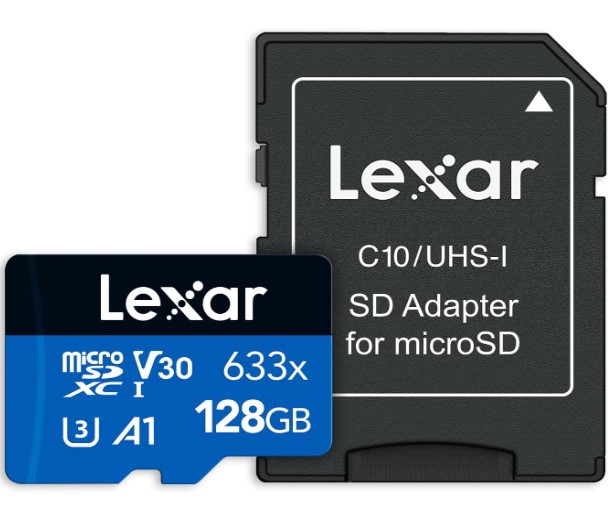 

Карта памяти MicroSDXC 128GB Lexar LSDMI128BB633A High-Performance 633x UHS-I U3 V30 A1, 100/45MB/s (SD адаптер), LSDMI128BB633A