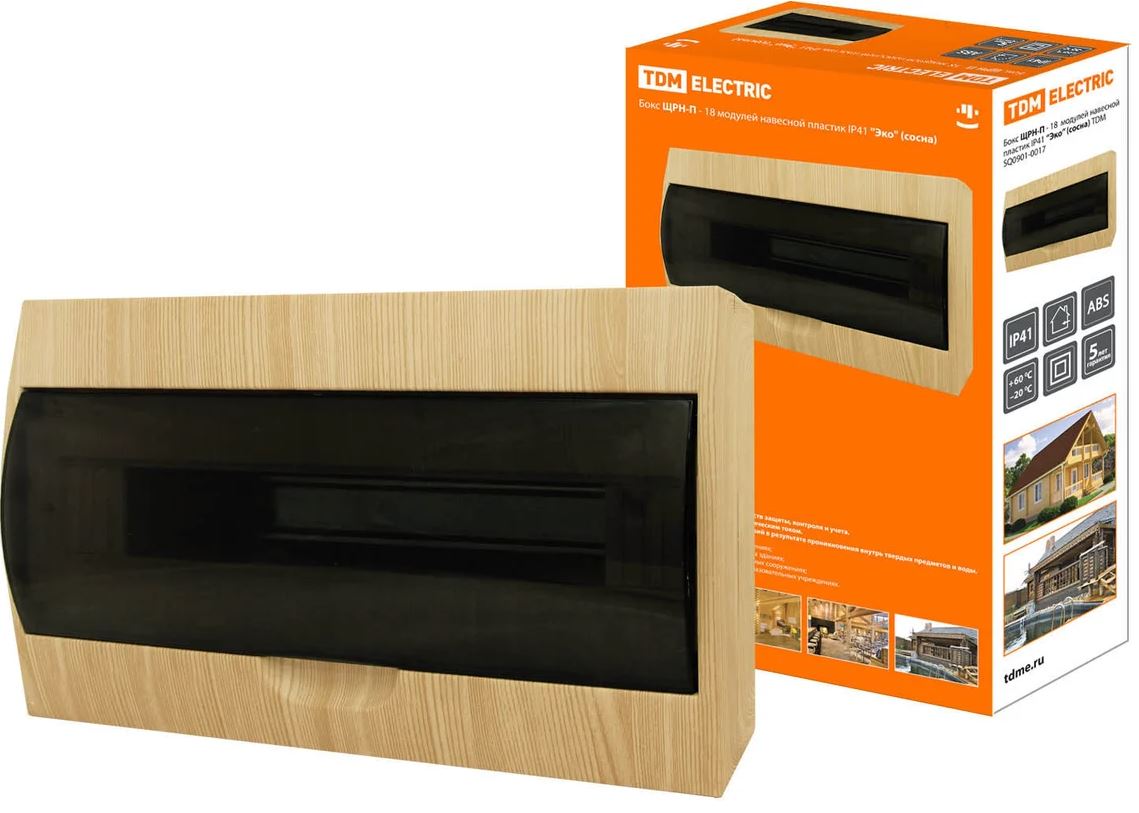 

Бокс навесной TDM SQ0901-0017 ЩРН-П-18 модулей пластик IP41 "Эко" (сосна), SQ0901-0017