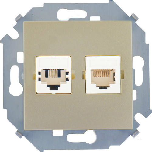 

Розетка Simon 1591590-034 Simon 15 Шампань ТЛФ + комп (RJ11+RJ45 кат.5е), 1591590-034