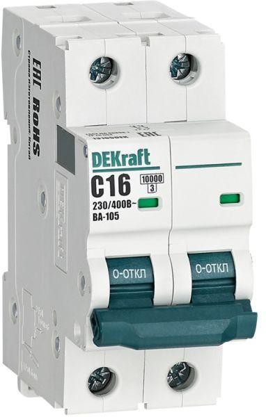 

Автоматический выключатель DEKraft 13165DEK 2P 16A х-ка C ВА-105 10кА, 13165DEK