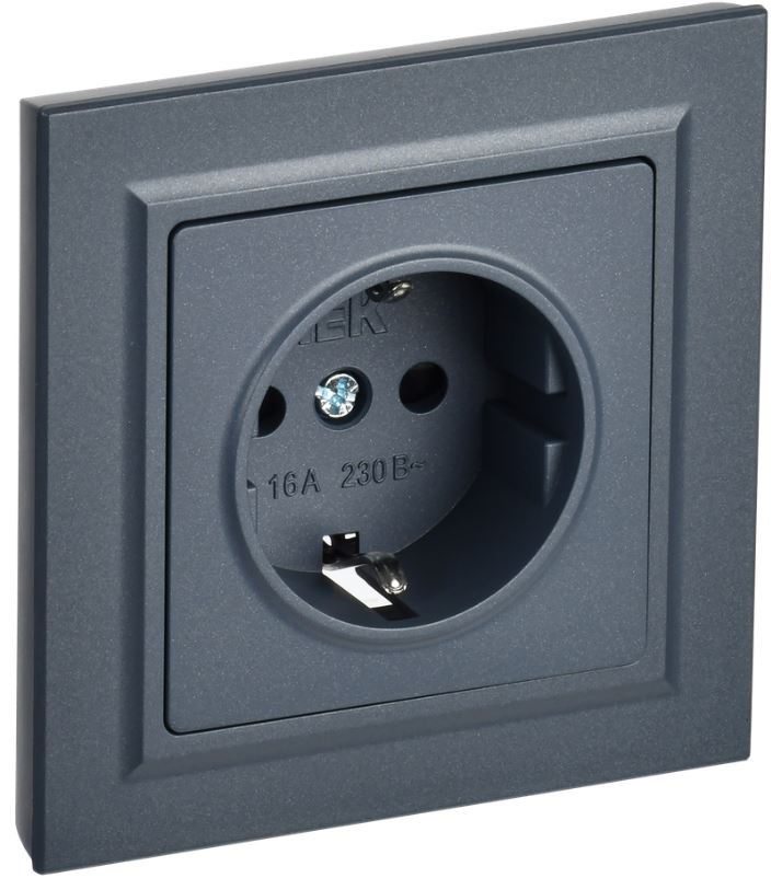

Розетка с заземлением в сборе IEK BR-R14-16-K35-F BRITE с защитными шторками 16А РСР14-1-0-БрМ Маренго, BR-R14-16-K35-F