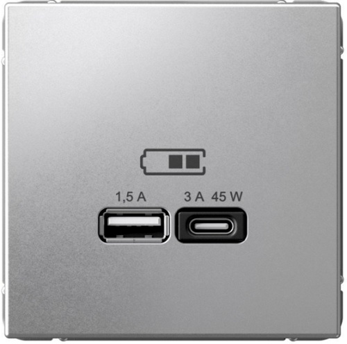 

Розетка USB Systeme Electric GAL000329 ArtGallery A + тип-C 45Вт высокоскор.заряд. QC, PD, механизм, алюминий, GAL000329