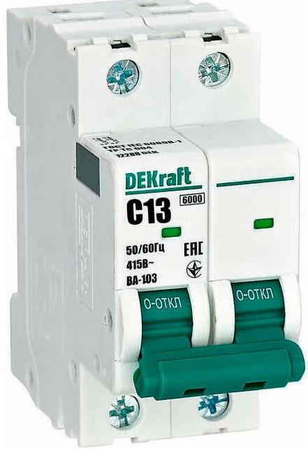 

Автоматический выключатель DEKraft 12288DEK 2Р 13А х-ка C ВА-103 6кА, 12288DEK