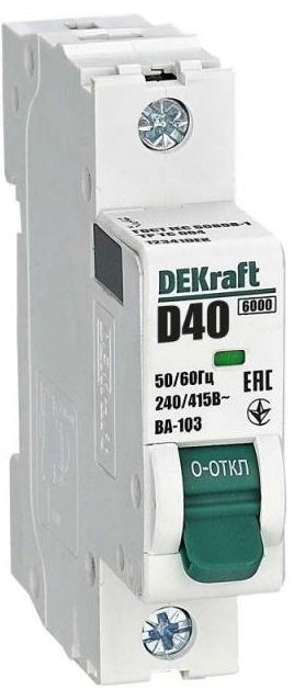 

Автоматический выключатель DEKraft 12341DEK 1Р 40А х-ка D ВА-103 6кА, 12341DEK