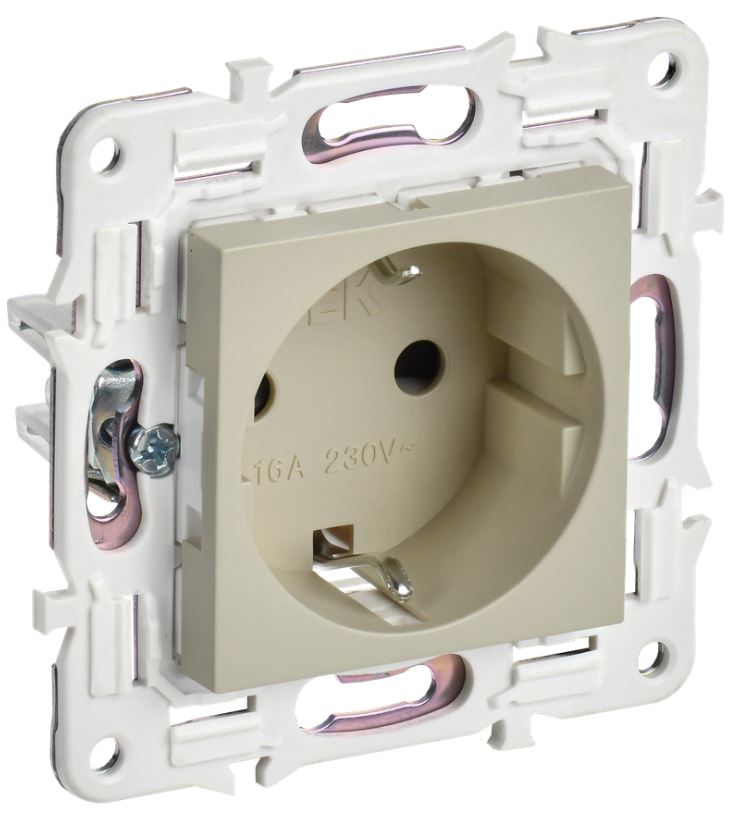 

Розетка с заземлением IEK SK-R11-16-K10 SKANDY без защитных шторок 16А SK-R05B бежевая, SK-R11-16-K10