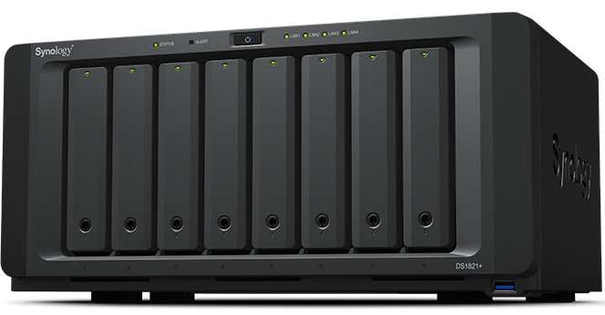 

Сетевое хранилище Synology DS1821+ 8x3.5/2.5" HDD/SSD SATA (2xNVMe), RAID0/1/5/6/10, 4xRJ-45 1GbE LAN, 4xUSB 3.0, 2xeSATA, 1xGen3 x8 slot (x4 link), б, DS1821+