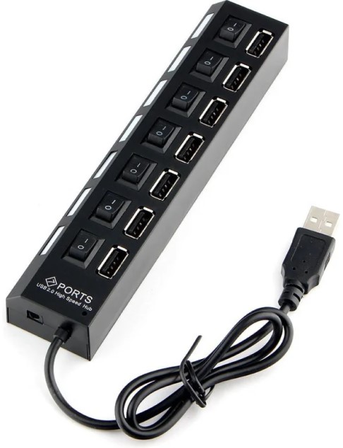 

Разветвитель USB 2.0 Gembird UHB-U2P7-01 7хUSB, с доп. питанием, подсветка и выключатели, кабель USB 55см, черный, коробка, UHB-U2P7-01