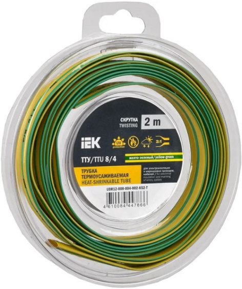 Изображение товара Термоусадочная трубка IEK UDR12-004-002-002-K52-T 2 м желто-зеленый