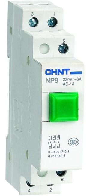 

Кнопка модульная CHINT 584074 NP9-22/1 без подсветки 2НО+2НЗ зел., 584074