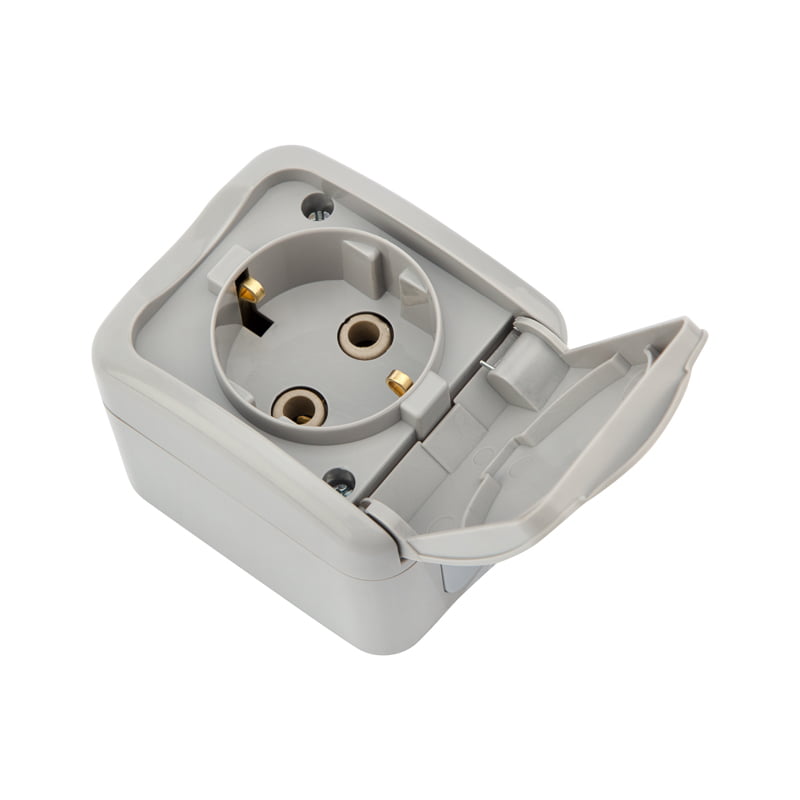 

Розетка KRANZ KR-78-0815 одноместная (керамика) Mini OG IP54, с заземлением, о/у, серая, KR-78-0815