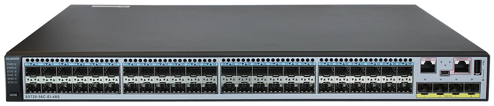 

Коммутатор управляемый Huawei 02359558 S5720-56C-EI-48S Bundle(48 Gig SFP,4 10 Gig SFP+,with 1 interface slot,with 150W AC power supply), 02359558