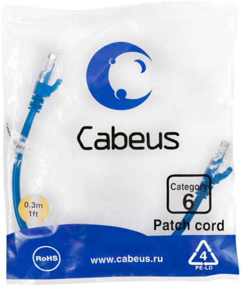 фото Кабель патч-корд U/UTP 6 кат. 0.3м Cabeus PC-UTP-RJ45-Cat.6-0.3m-BL-LSZH в Самаре