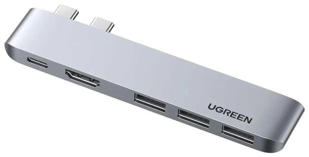 

Адаптер UGREEN 60559 2*USB-C/3*USB 3.0, USB-C, 4K HDMI, серый космос, 60559