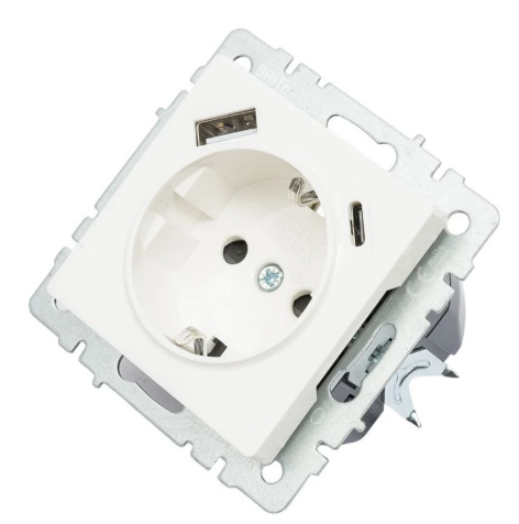 фото Розетка с заземлением с 2 USB  IEK FP-R14-16-U22-018-K01 в Казани