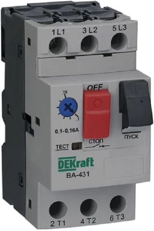 

Автоматический выключатель для защиты двигателя DEKraft 21220DEK 3P 0,1-0,16A 100кА ВА-431, 21220DEK