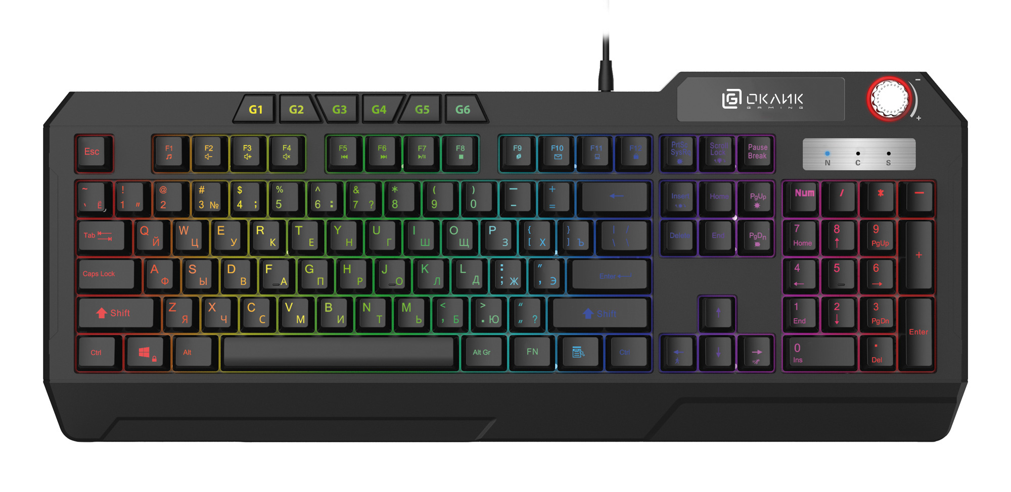 

Клавиатура Oklick 715G 1680657 черная USB Multimedia for gamer LED, 715G