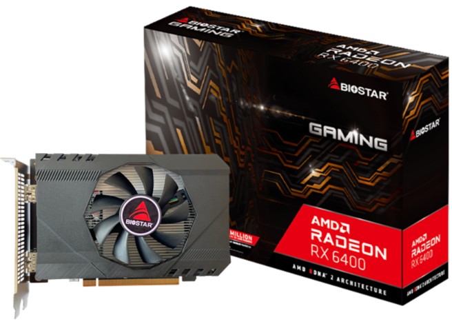 

Видеокарта PCI-E Biostar Radeon RX 6400 (VA6406RA46) 4GB GDDR6 64bit 6nm 1923/16000MHz HDMI DP, Radeon RX 6400 (VA6406RA46)