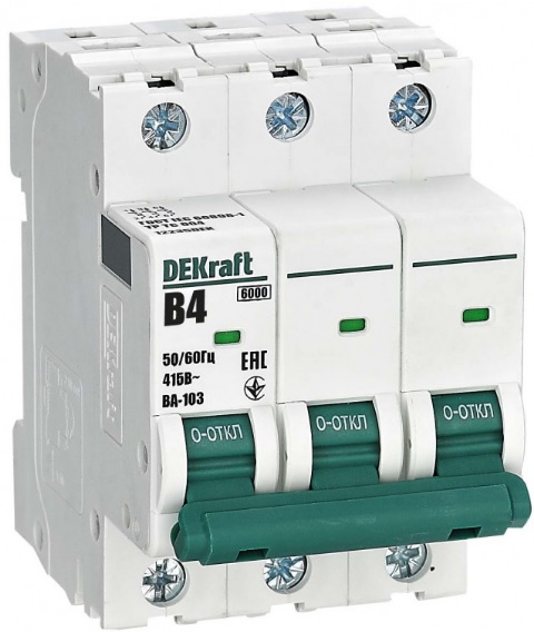 

Автоматический выключатель DEKraft 12235DEK 3Р 4А х-ка B ВА-103 6кА, 12235DEK