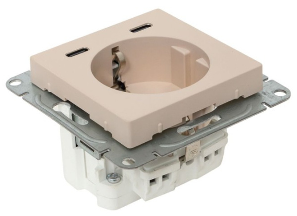 фото Розетка с заземлением с 2 USB  EKF UP1-SOI-111-2USBC