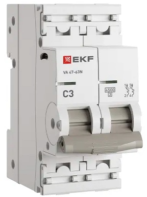 

Автоматический выключатель EKF M634203C 2P 3А (C) 4,5kA ВА 47-63N PROxima, M634203C