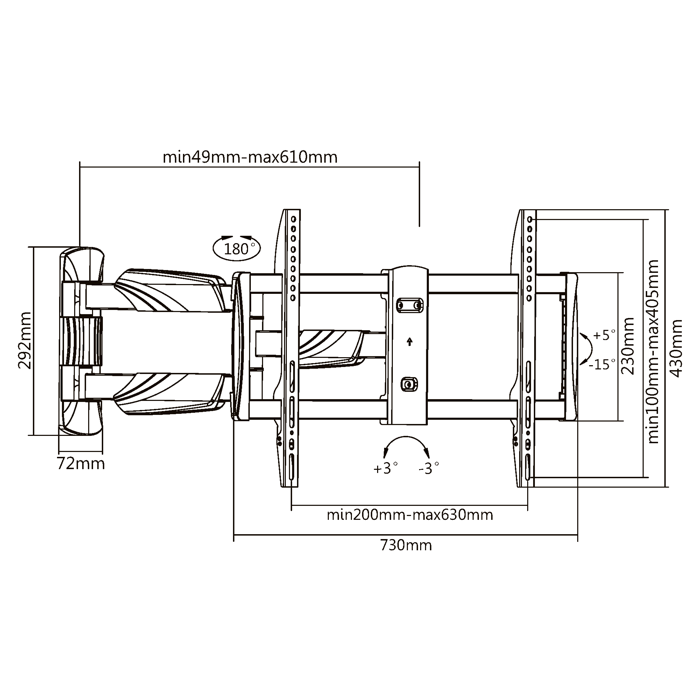 

Кронштейн настенный Ultramounts UM909 для 37"-75" до 35кг, от стены 49-610мм, VESA 200x200,300x300,400x200,400x400,600x400, наклон до 15° и подъем до, UM909
