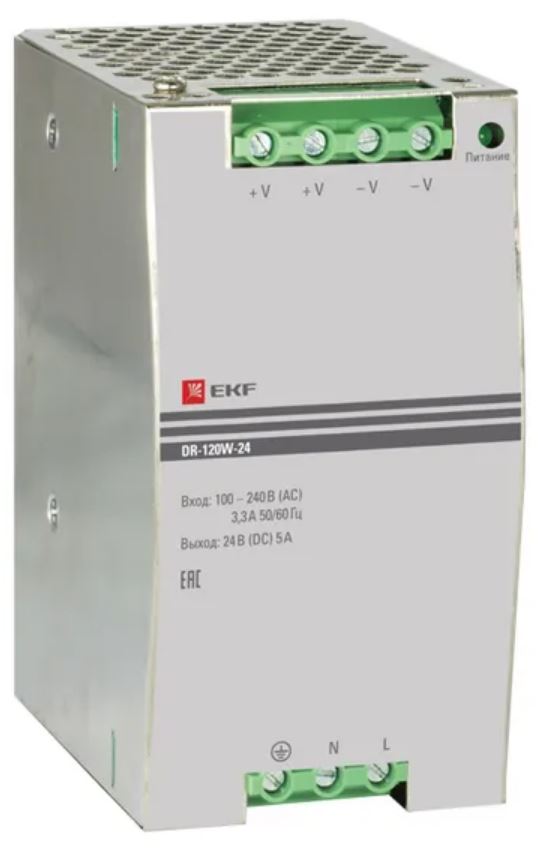 

Блок питания EKF DR-E-120W-24 на дин рейку 120 вт, 220 В AC /24 В DC, DR-E-120W-24