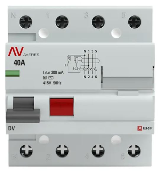 

УЗО EKF rccb-4-40-300-s-av DV 4P 40А/300мА (S) AVERES, rccb-4-40-300-s-av
