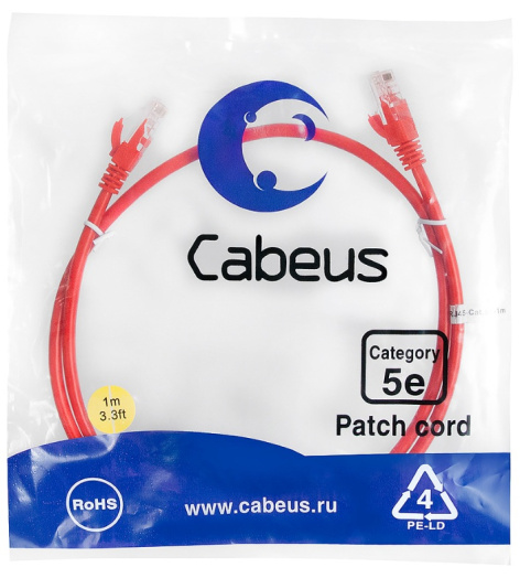 фото Кабель патч-корд U/UTP 5e кат. 1м Cabeus PC-UTP-RJ45-Cat.5e-1m-RD в Воронеже