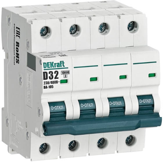 

Автоматический выключатель DEKraft 13240DEK ВА-105 4P D кривая 32A 10кА, 13240DEK