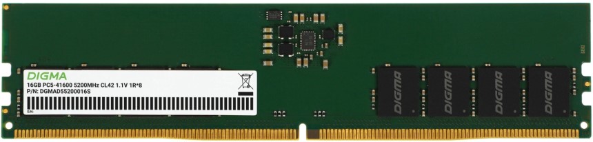 

Модуль памяти DDR5 16GB Digma DGMAD55200016S 5200MHz PC5-41600 CL42 288-pin 1.1В single rank Ret, DGMAD55200016S