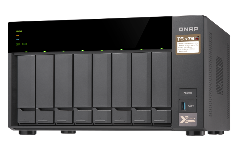 

Сетевой RAID-накопитель QNAP TS-873-4G NAS 8 HDD trays, 2 x M.2 slots SSD, rackmount, 1 PSU. 4-core AMD RX-421ND 2,1 GHz (up to 3,4 GHz ), 4GB DDR4 (, TS-873-4G